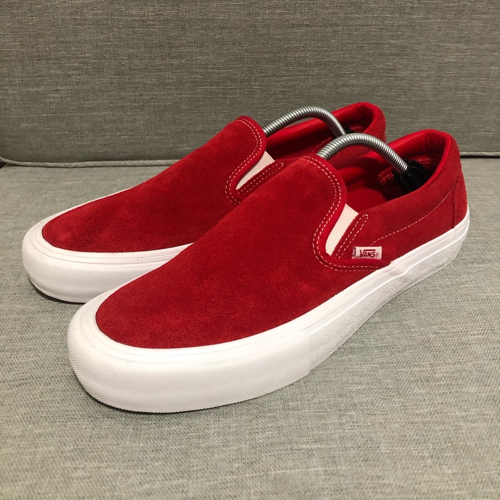 ❤️NEW Vans Suede Slip On Pro Skate Shoes - Red / White NWOB